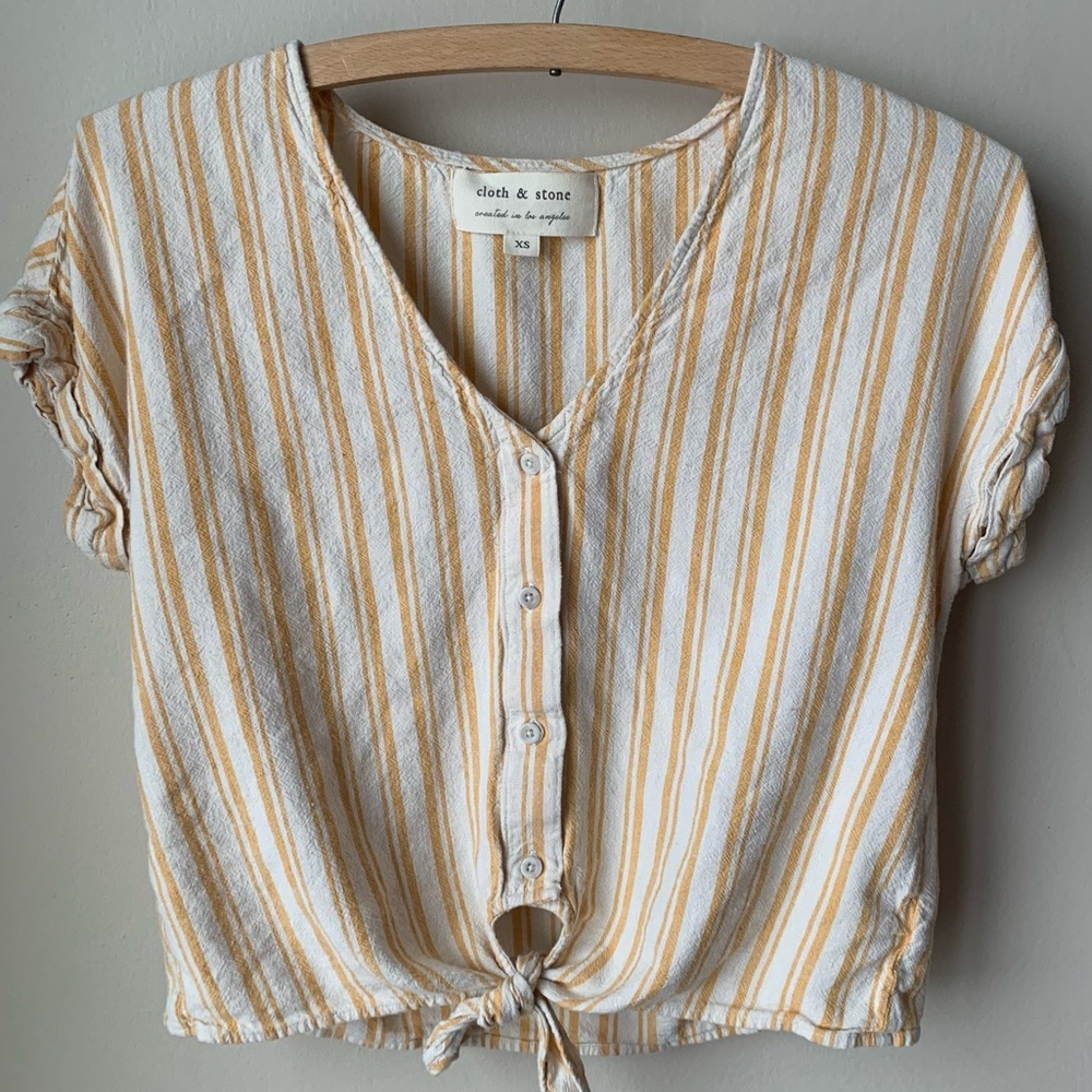Cloth &Stone striped cropped tie front linen blend top